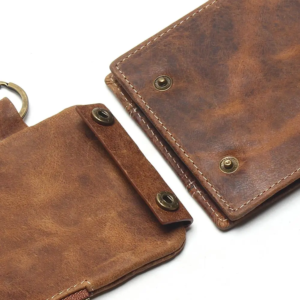 2021 Vintage Genuine Leather Men Wallets Removable Card ID Holders With Key Chain Short Bifold Male Organizer Walets Coin Bag 5