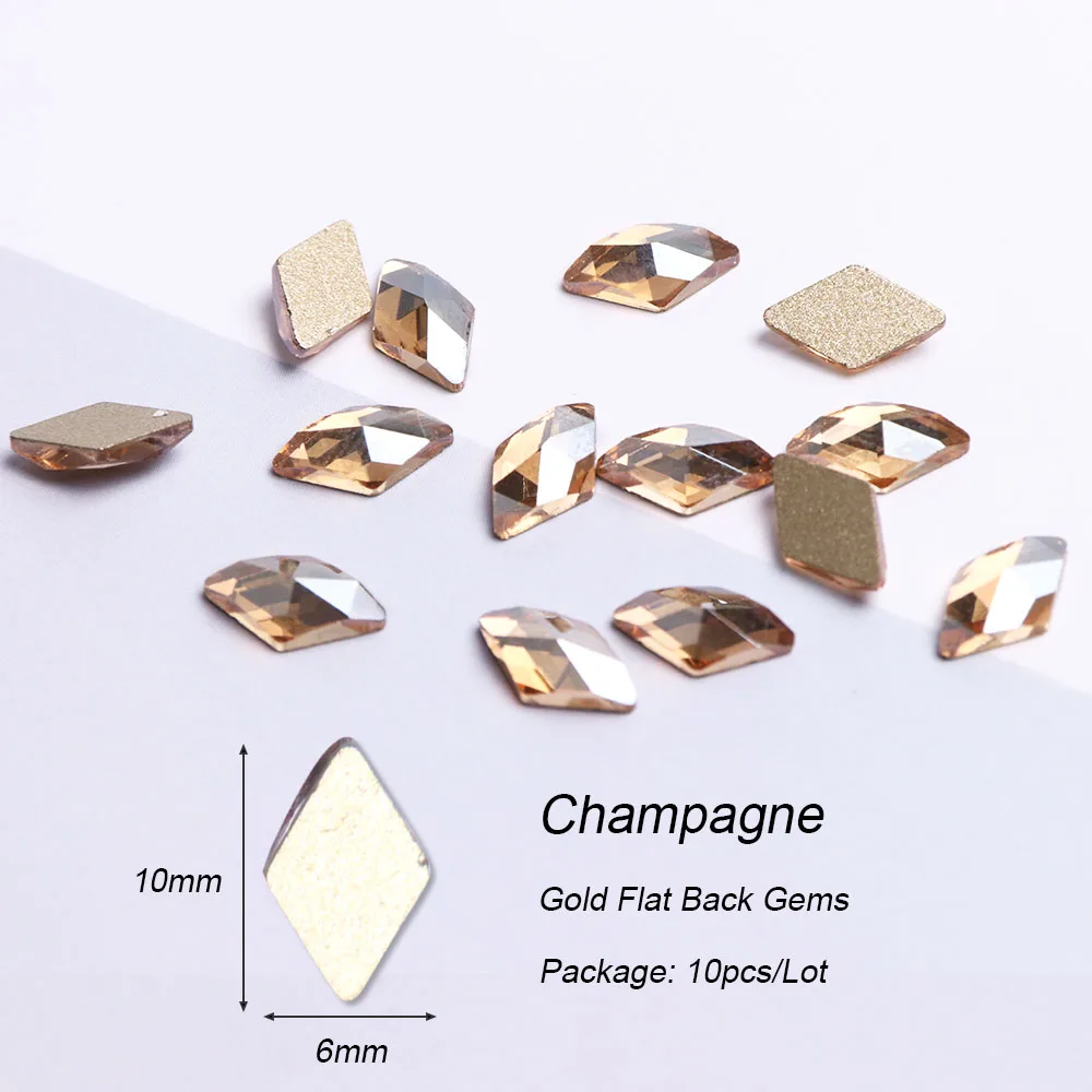10 шт. ромбовидные кристаллы для ногтей AB Стразы драгоценные камни алмазное Золотое дно плоская задняя часть Стразы 3D Подвески Аксессуары для ногтей BE717