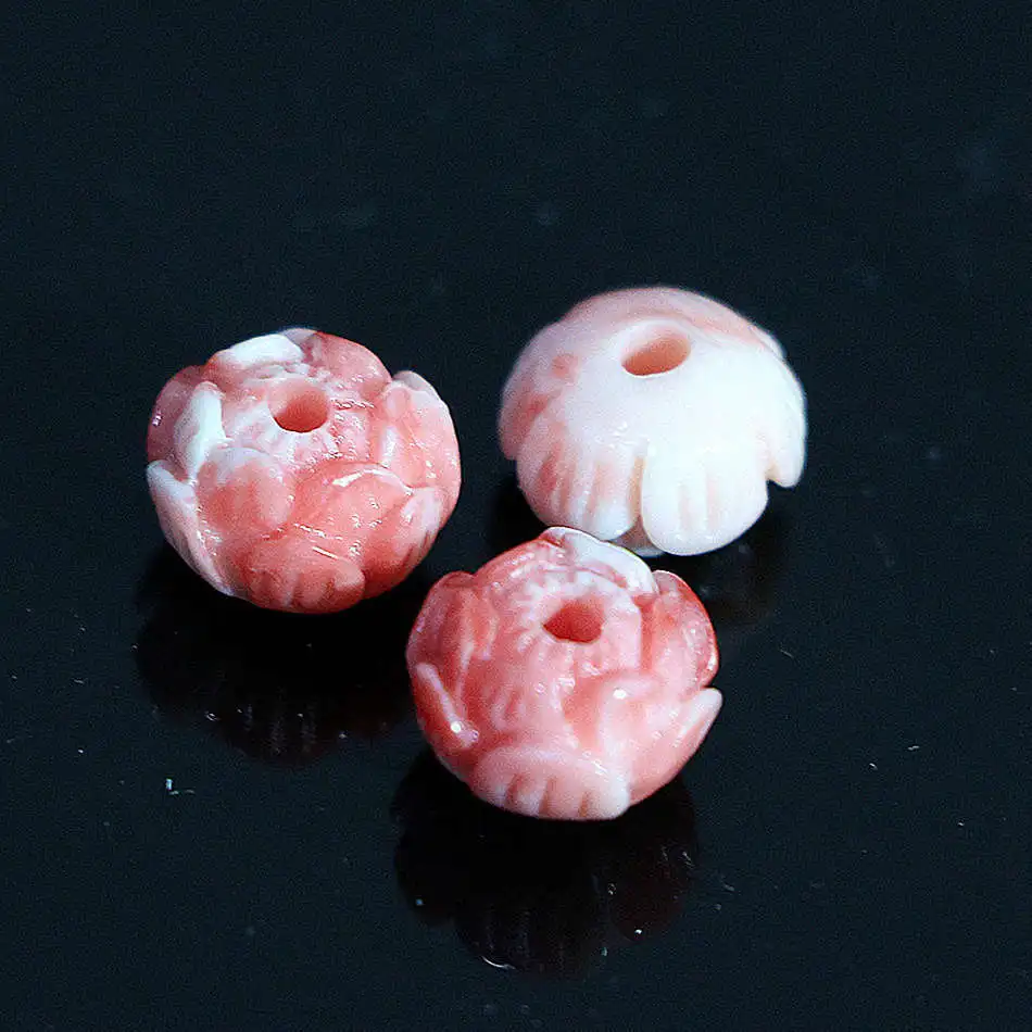 

synthetic pink coral lotus flower beads 7*10mm 8*6mm diy accessories charmng women men jewelry 10pcs B913