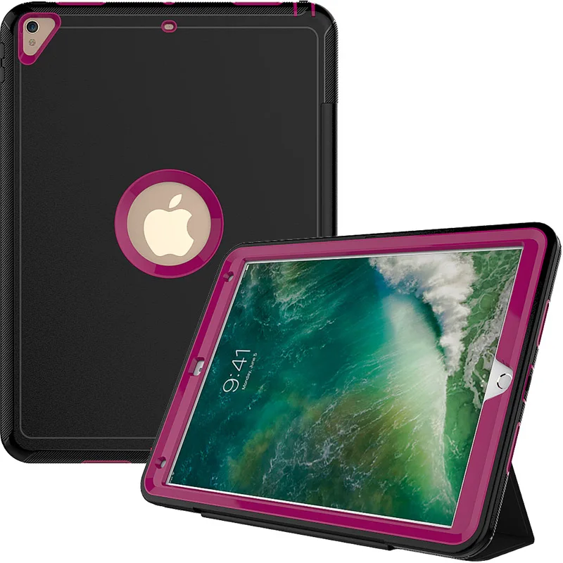 Роскошный умный чехол с функцией пробуждения для iPad 6/Air 2, безопасная броня, ударопрочный Прочный силиконовый Жесткий Чехол для iPad 6/Air2 - Цвет: Rose Red