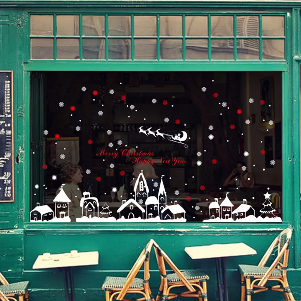 3D Наклейка на стену DIY домашний Декор снежный город рождественские украшения оконное стекло декоративная Новогодняя Съемная Наклейка на стену HG0235