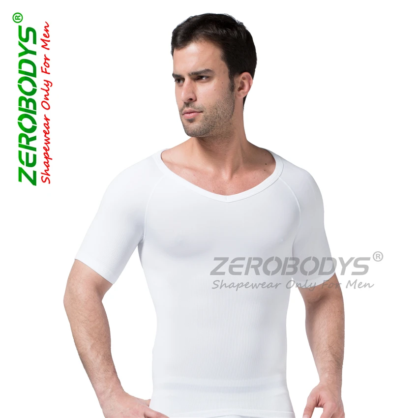Мужская впитывающая пот облегающая фитнес с коротким рукавом V воротник рубашки Воздухопроницаемый корсет для похудения укороченные топы нижнее белье 349