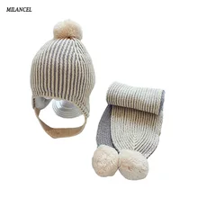 MILANCEL/Коллекция года, зимний комплект для малышей, вязаная детская шапка и шарф, комплект из 2 предметов, теплые шапки для маленьких девочек и мальчиков, детские шапки с толстой подкладкой