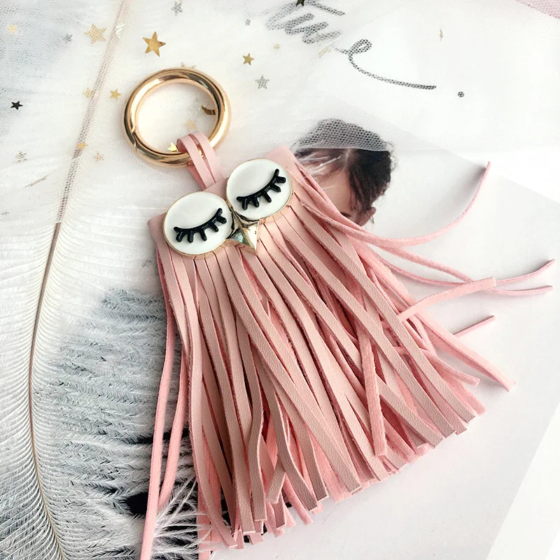 

Simple Pu Leather Long Tassel Keychain Metal Key Ring Animal Keychains Eye Face Car Key Chains Women Bag Charm Pendant Jewelry