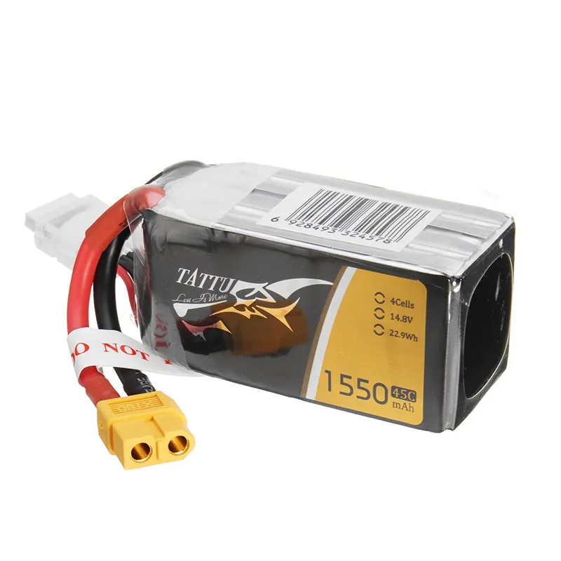 

TATTU 14.8V 1550mAh 45C 22.9Wh 4S XT60 Plug Lipo Battery for Helicopter Quad Batteries for RC FPV Racing Drone Spare Parts Accs