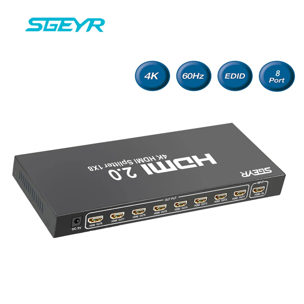 Сплиттер HDMI2.0 с 8 портами 1x8 видеоразветвитель 1 в выходов Поддержка порта HDCP2.2 EDID
