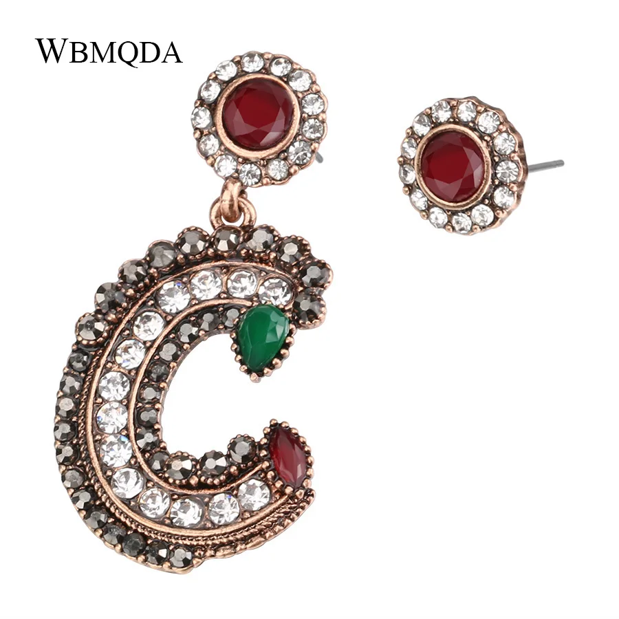 

Personalized Word Letter C Drop Statement Earring Vintage Round Stud Asymmetry Earrings For Women Crystal Gold Indian Jewelry