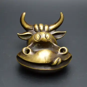 

China Exquisite Old Handwork cattle Brush Pots Ashtray Jar Bronze