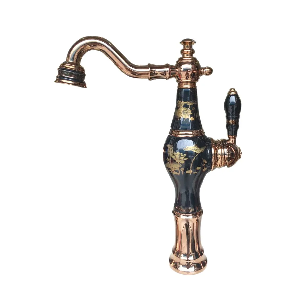 Brass and Jade Basin Sink Faucet Deck Mounted Bathroom Water Tap