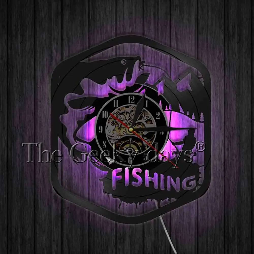 Настенные часы Go Fishing современный дизайн рыбий и рыбы силуэт тени виниловая