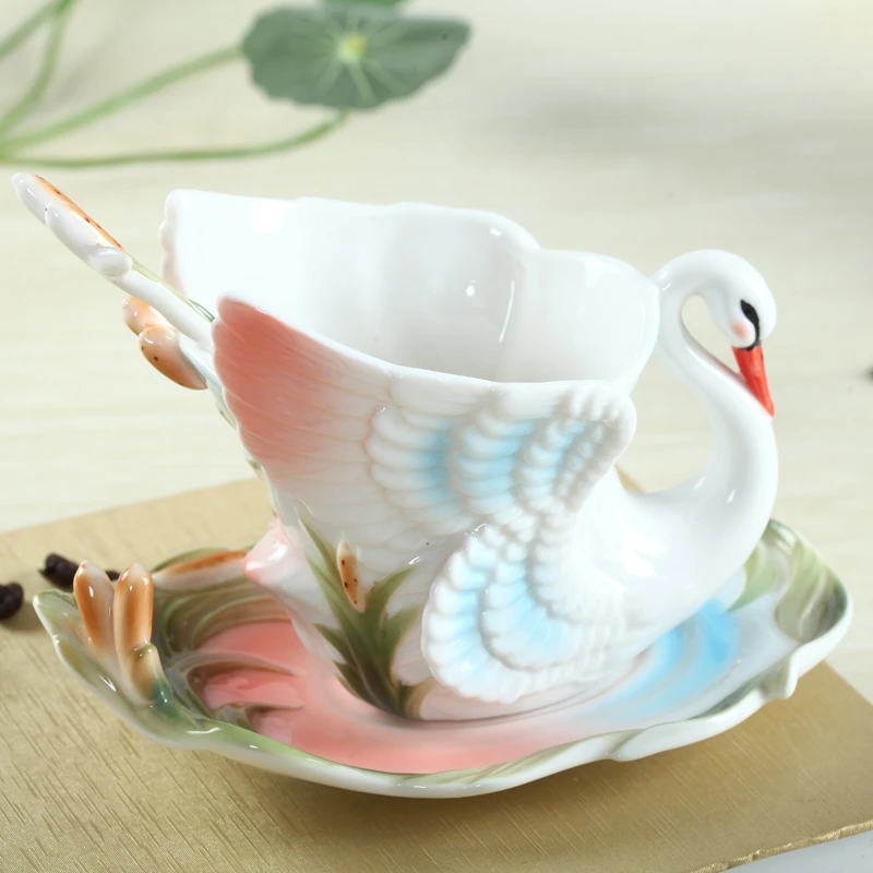 2019 new arrival Colored enamel porcelain mug swan bone a cup of coffee