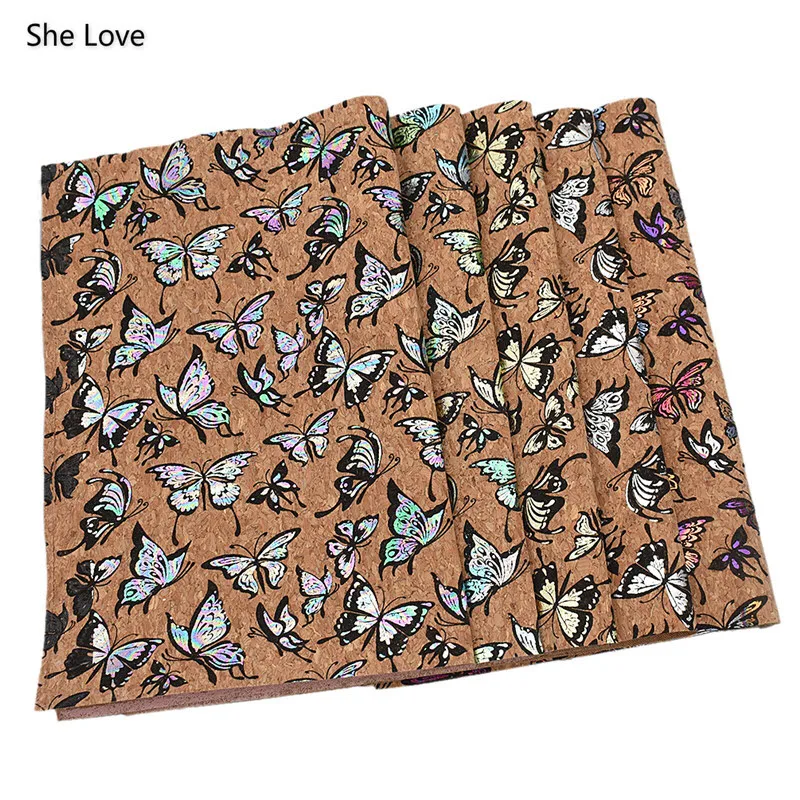 

She Love Multicolor Printed Butterfly Glitter Fabric Synthetic PU Leather Fabric 29x21cm For Shoes Bow Hair Decoration Materials