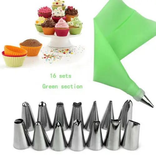 

Limit 100 Silicone DIY Cake Icing Piping Cream Pastry Bags +14Nozzle Sets Decorating Tools