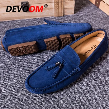 

Slip On Men Casual Shoes Fashion Tassels Men Loafers Boat Driving Shoes Men Shoes Leather Genuine Suede Nubuck Navy Blue loafer