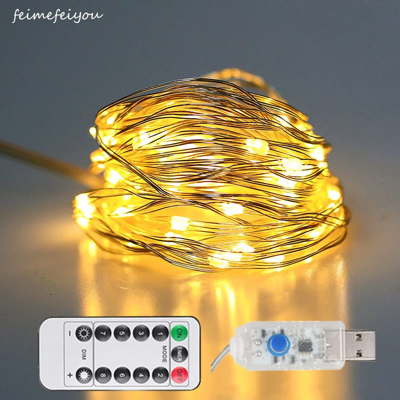 10/20m 100/200led copper wire LED string lights USB power with remote control fairy lights string Christmas wedding DIY decor