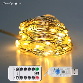 

10/20m 100/200led copper wire LED string lights USB power with remote control fairy lights string Christmas wedding DIY decor