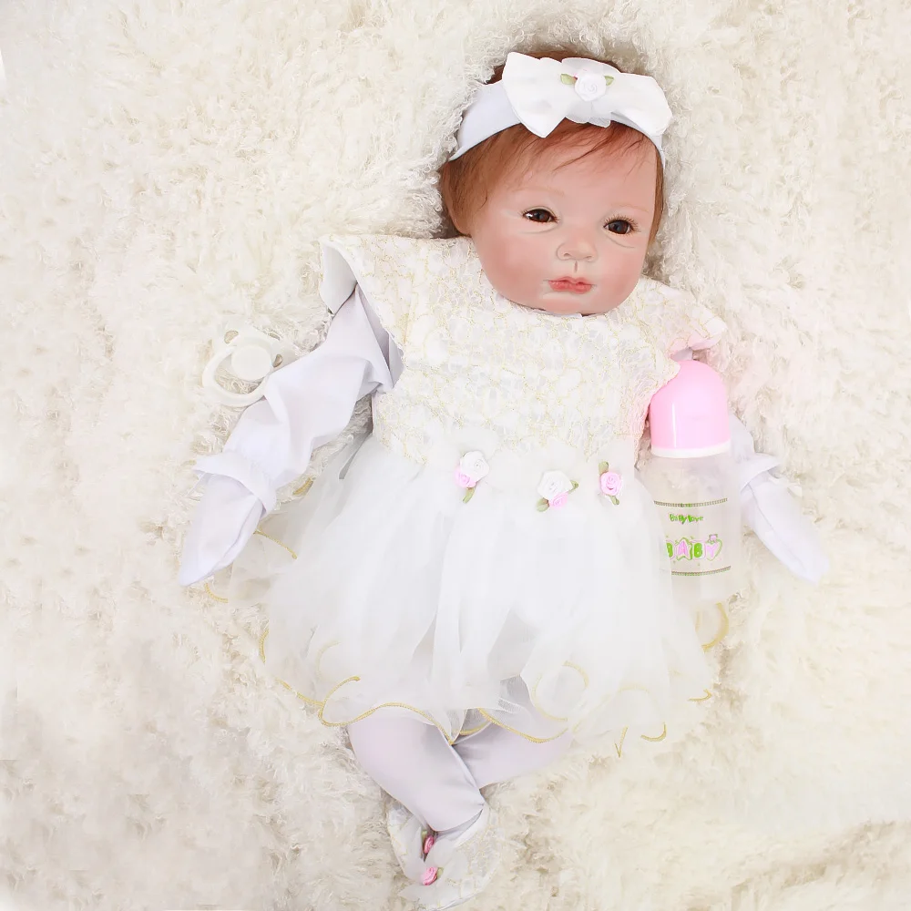 DollMai reborn dolls white dress girl newborn doll 22inch 55cm soft