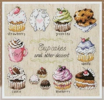 

CUP CAKES DESSERT DIY Craft Stich Cross Stitch Package Cotton Fabric Needlework Embroidery Crafts Counted Cross-Stitching Kit