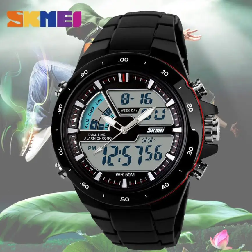 SKMEI Модные Простые спортивные часы мужские часы 5 бар водонепроницаемые уличные наручные часы двойной дисплей Цифровые мужские часы Relogio Masculi
