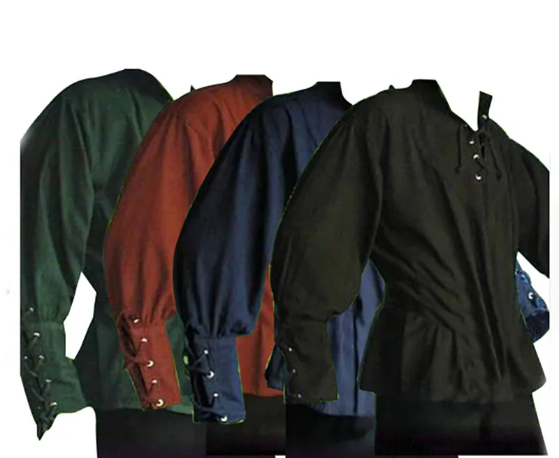 Men-Medieval-Renaissance-Grooms-Pirate-Reenactment-Larp-Costume-Lacing-Up-Shirt-Bandage-Top-Middle-Age-Clothing