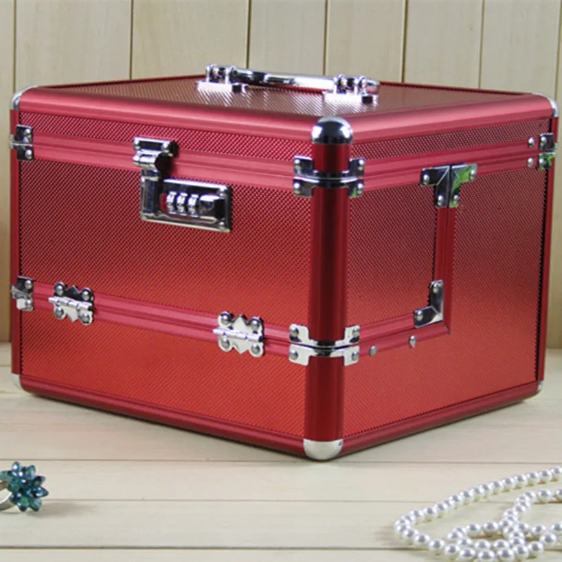 Большой Размеры Алюминий сплав 3 слоя Профессиональный чемодан косметичка, ювелирные изделия Макияж коробка для хранения свадебный