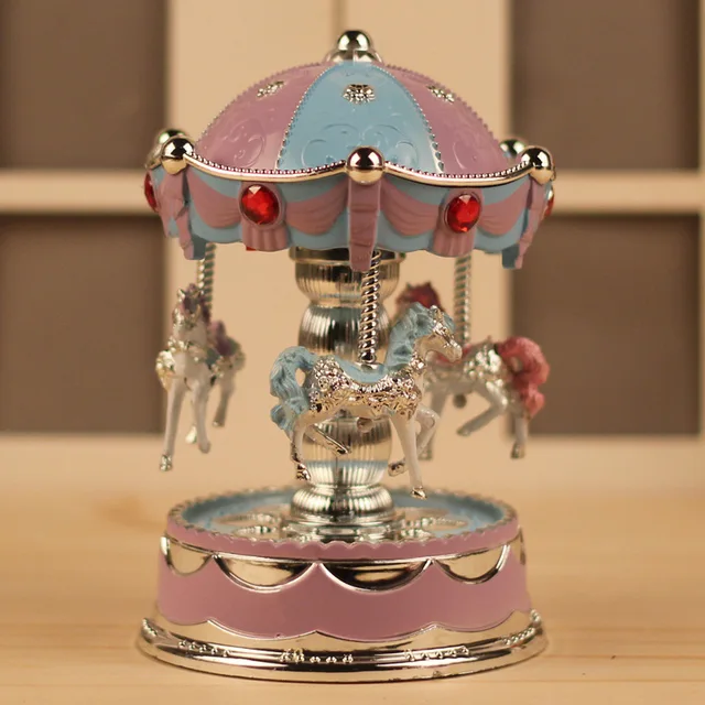 Rotating Carousel Horse Music Box Kid Musical Wind Up Clockwork Toy