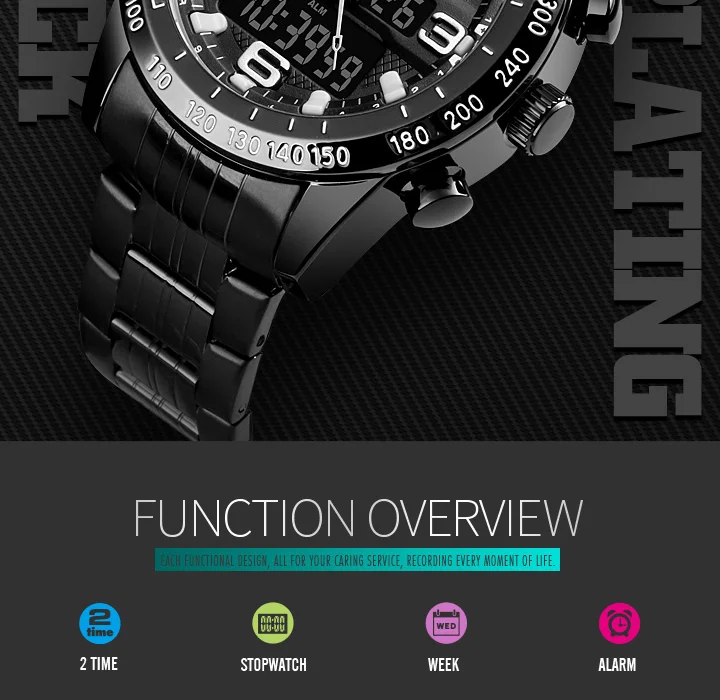 Новые Брендовые мужские часы SKMEI, Цифровые кварцевые спортивные часы, водонепроницаемые часы с обратным отсчетом, полностью стальные мужские часы, мужские часы