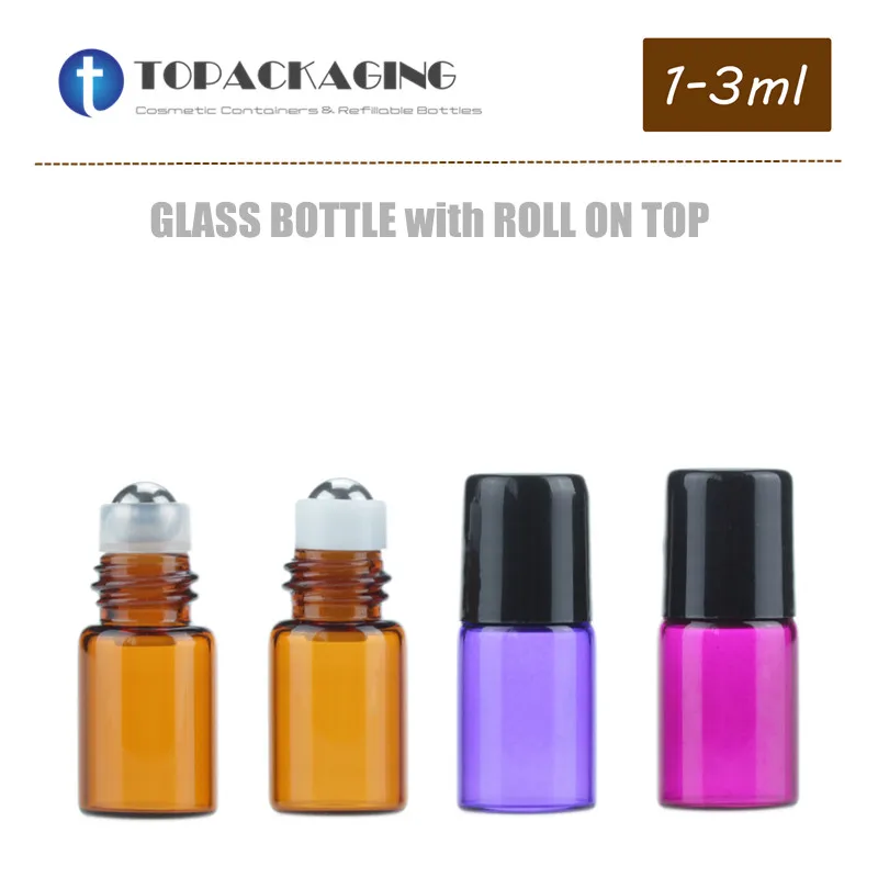

1ML/2ML Roll On Bottle Colorful Thick Glass Roll On Essential Oil Empty Parfum Bottles Roller Ball Travel Use Necessaries