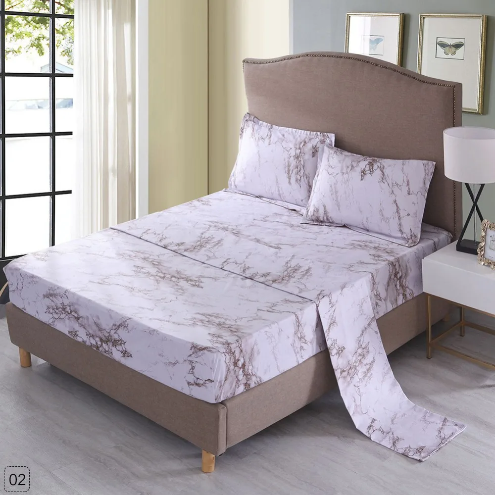 

4Pcs/Set Double King Size Bed Sheet with Elastic Color Geometric Fitted Sheet Sets Pillowcase Duvet Cover Full Set#287972