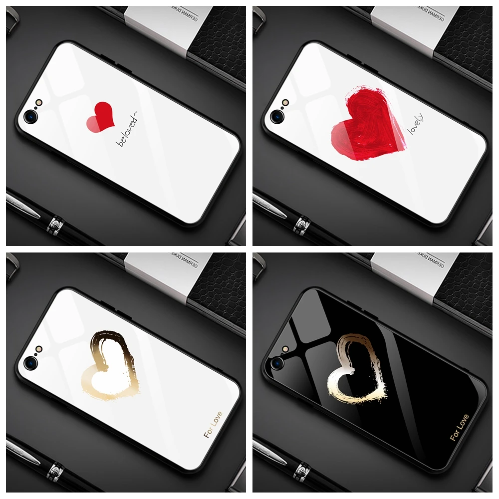 

Tempered Glass Case For Samsung Galaxy S10 S9 S8 Plus S10e Note 8 For iPhone XS Max XR X 8 6 6S 7 Plus Heart Lover Pattern Cover