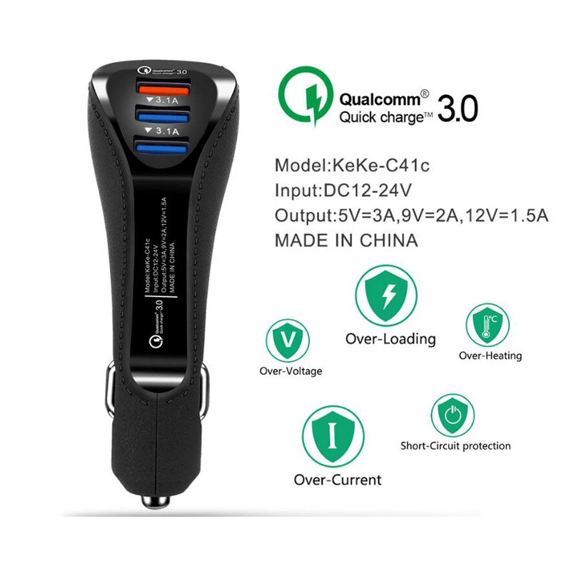 Быстрое Автомобильное зарядное устройство 5 В 3A QC 3,0 3 USB ручная ручка турбо быстрая зарядка автомобильное зарядное устройство для мобильного телефона для Iphone samsung huawei