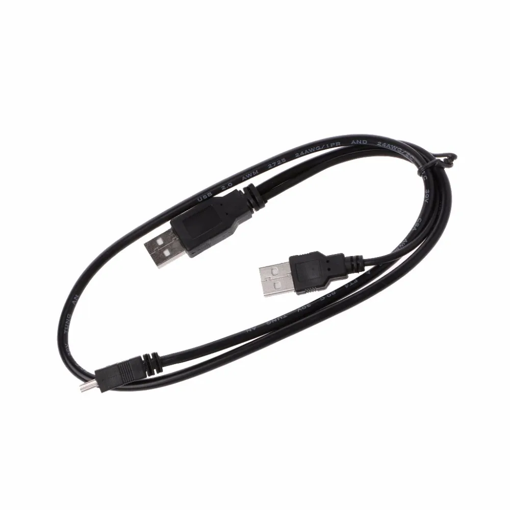 Black USB 2.0 A To Y Power Data Cable B Male And Mini Port 5-Pin For Mobile HDD