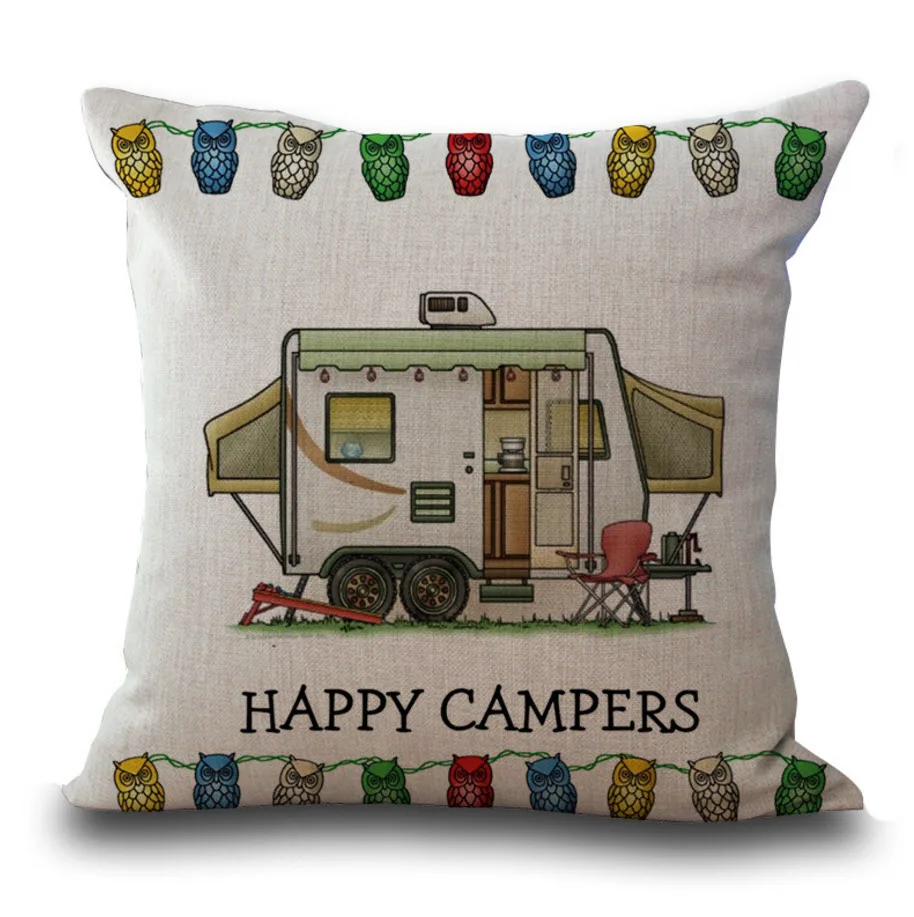 Поп мультфильм «Happy Camper» автобусная палатка багажный массажер Поясничный пружинный Чехол Декоративные винтажные подушки домашнее украшение подарок для малыша - Цвет: Зеленый