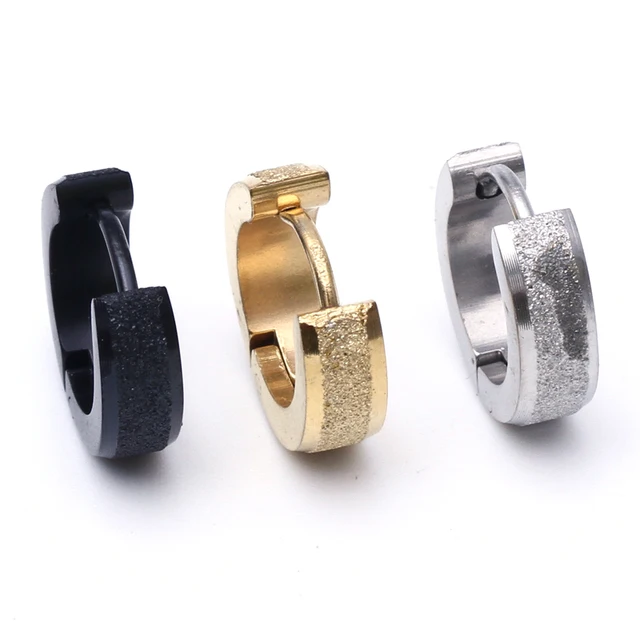 2pcs New Gold Silver Black Dull Polished Stainless Steel Stud 2pcs New Gold Silver Black Dull Polished Stainless Steel Stud Earring Mens Boy Earrings Round