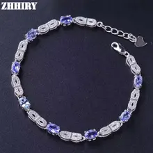 Wome натуральный голубой танзанит драгоценный камень Браслет Подлинная твердая стерлингового серебра 925 ZHHIRY
