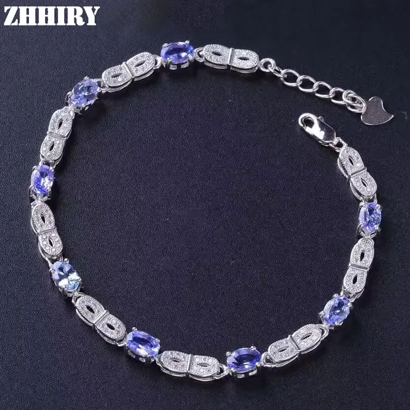 Женский браслет из натурального синего танзанита|silver photo bracelet|silver cross charm braceletsilver