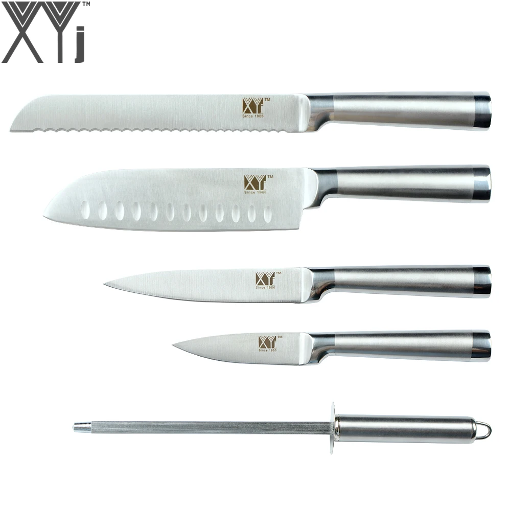 

XYj Brand High Quality Stainless Steel Knife Sharpening Bar With Bread Santoku Utility Fruit Kitchen Knife Set New Kitchen Tools