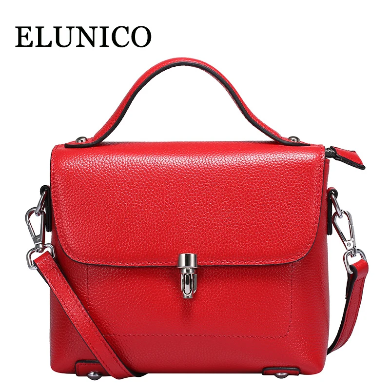 ELUNICO Small Cowhide Tote Bag Female Red Genuine Leather Shoulder Bags Handbags Women Famous Brands Fashion Messenger Bag Bolsa ELUNICO Small Cowhide Tote Bag Female Red Genuine Leather Shoulder Bags Handbags Women Famous Brands Fashion Messenger Bag Bolsa