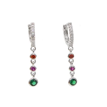 

Round Earring Baguette color cz dangle long bar Earrings For Women delicate statement Ethnic Gothic Jewelry