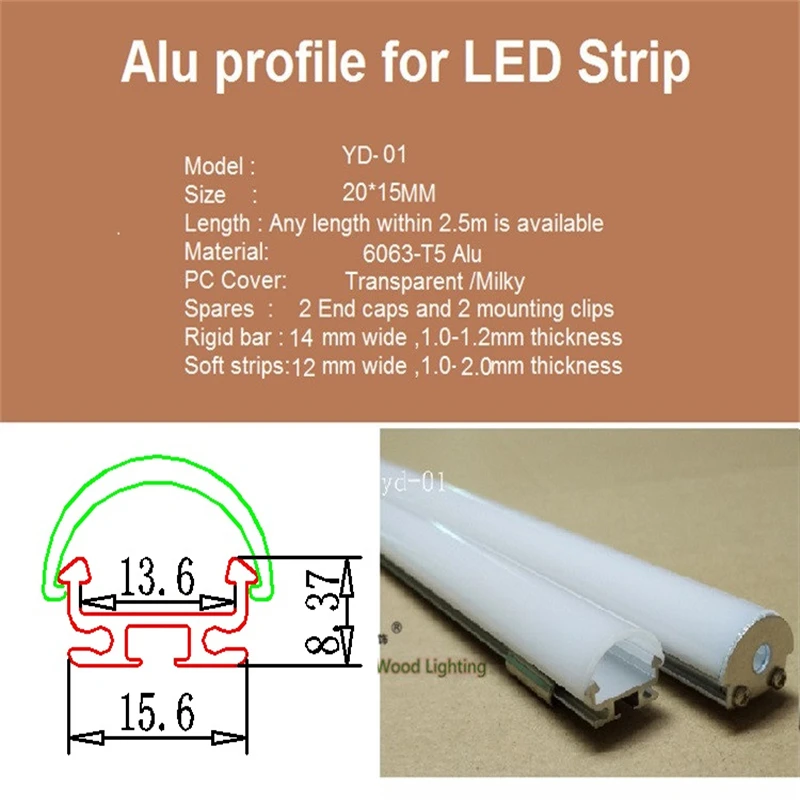 2-20 шт./партия 0,5 м/катушка светодиодный канал, 8-13,5 мм полоса алюминиевый профиль для 5050 5630 Светодиодная лента, корпус полосы с матовой крышкой
