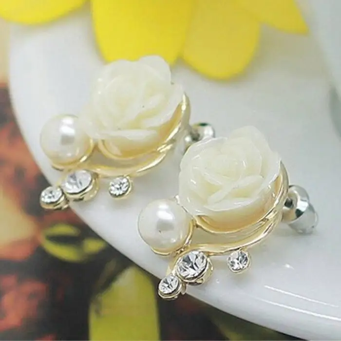 Романтические милые серьги-гвоздики с искусственным жемчугом в виде Розы, хорошее ювелирное изделие для женщин и девочек M8694