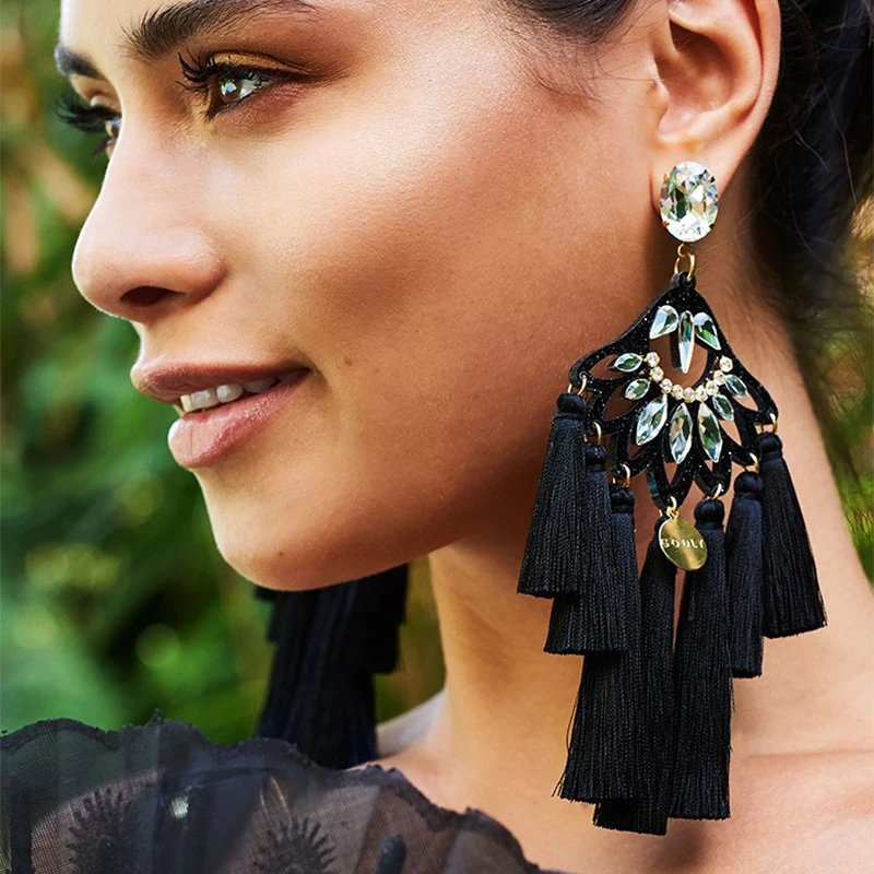 FASHIONSNOOPS серьги с кисточками для женщин хрустальные бусины ручной работы