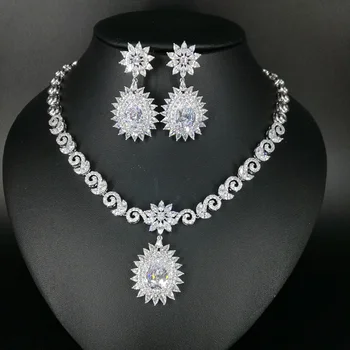 

2019 NEW FASHION,retro crystal water drop zircon necklace earring set,wedding bride dinner dress banquet jewelry free shippin