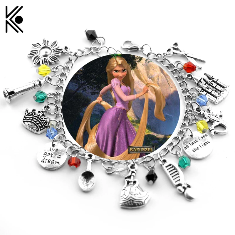 

2017 Tangled Rapunzel Bracelets & Bangles with crown comb scissors castle gecko Accessories for Women Holiday Lover Girls Gifts