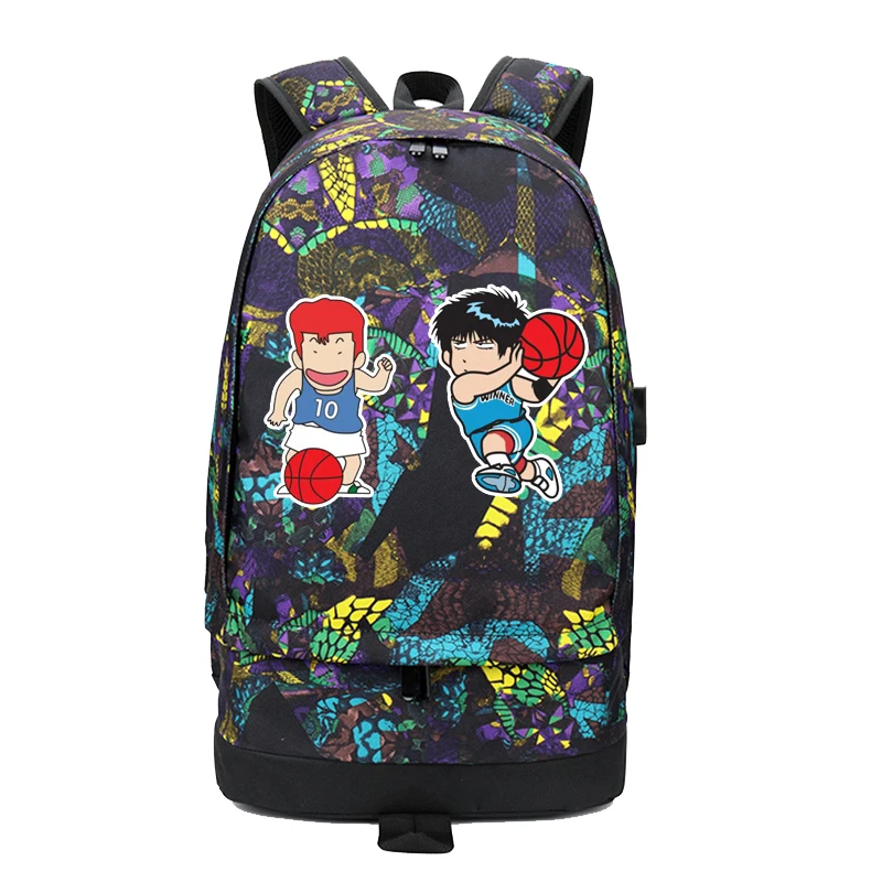

High Quality SLAM DUNK Printing Backpack USB Charging Laptop Backpack Large Capacity Travel Backpack Canvas School Bags