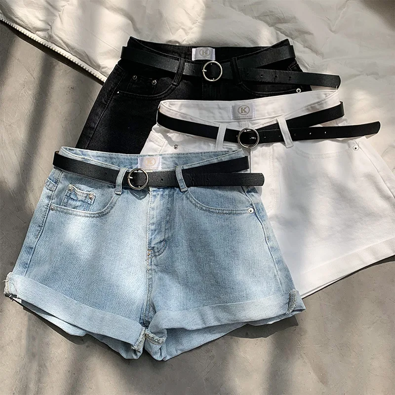 

High Waist Denim Women Shorts Bodycon Short Jeans Summer Female Jeans for Women Ladies Hot Pants Solid Color Crimping Pants