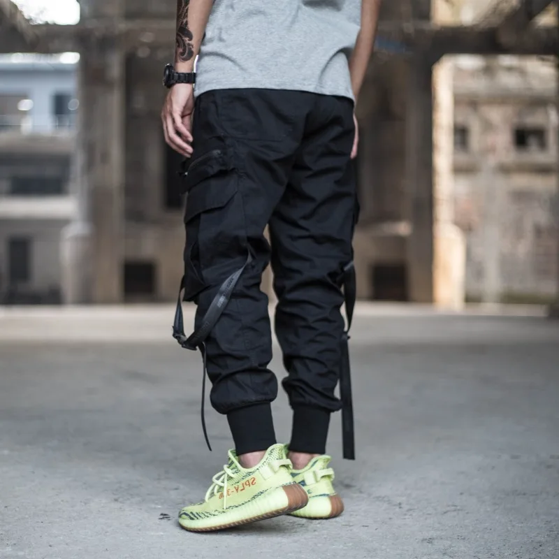 メンズマルチポケットハーレムパンツ男性ストリートパンク貨物パンツヒップホップカジュアルなズボンジョギング男性黒パンツ