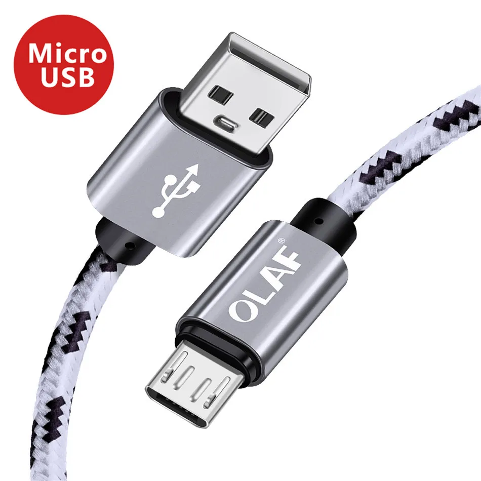 Олаф Micro USB кабель 2.1A Быстрая зарядка и синхронизация данных кабели для samsung нейлоновая оплетка type-C USB C кабель для huawei mate 20 Pro - Цвет: Silver For Micro USB