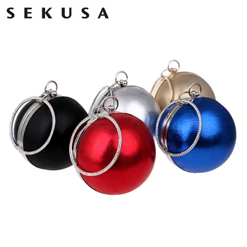 

SEKUSA Women Evening Bag Circular Handbag Luxury Clutch Bag Round Fashion Shoulder Oblique Bags Diamonds Party Wedding Purse
