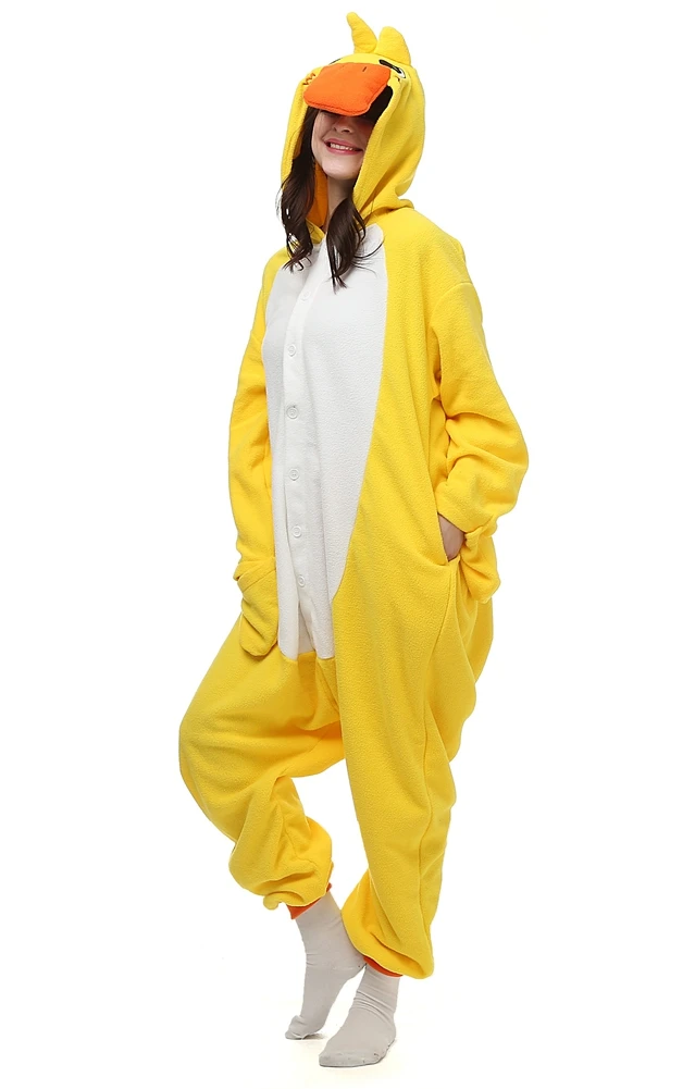 

Adults Polar Fleece Kigurumi Little Yellow Duck Costume Animal Onesies Pajamas Halloween Carnival Masquerade Party Jumpsuit